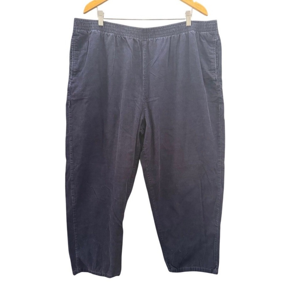 Basic Editions Women Navy Blue Cotton Corduroy Elastic Waist Pants 2X SEAS 5807